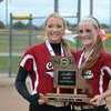 Olivia Jarvis and Katie Gaus with their 2015 State Trophy. These girls, along with many others on the team, have grown up with the tradition of Canton Softball.